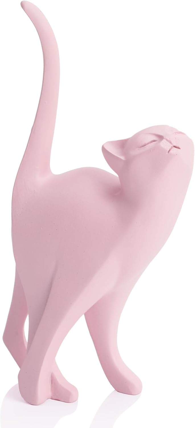 Pink Cat Statue Modern Abstract in Multiple Colors, Ideal Indoor Decor & Gift for Cat Lovers, Artistic Home Accents