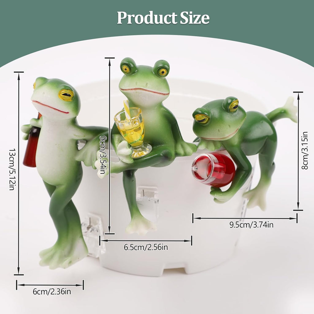 3PCS Tipsy Frog Pot Hugger, Frog Figurines for Garden Decor, Drinking Frogs Flower Pot Decoration