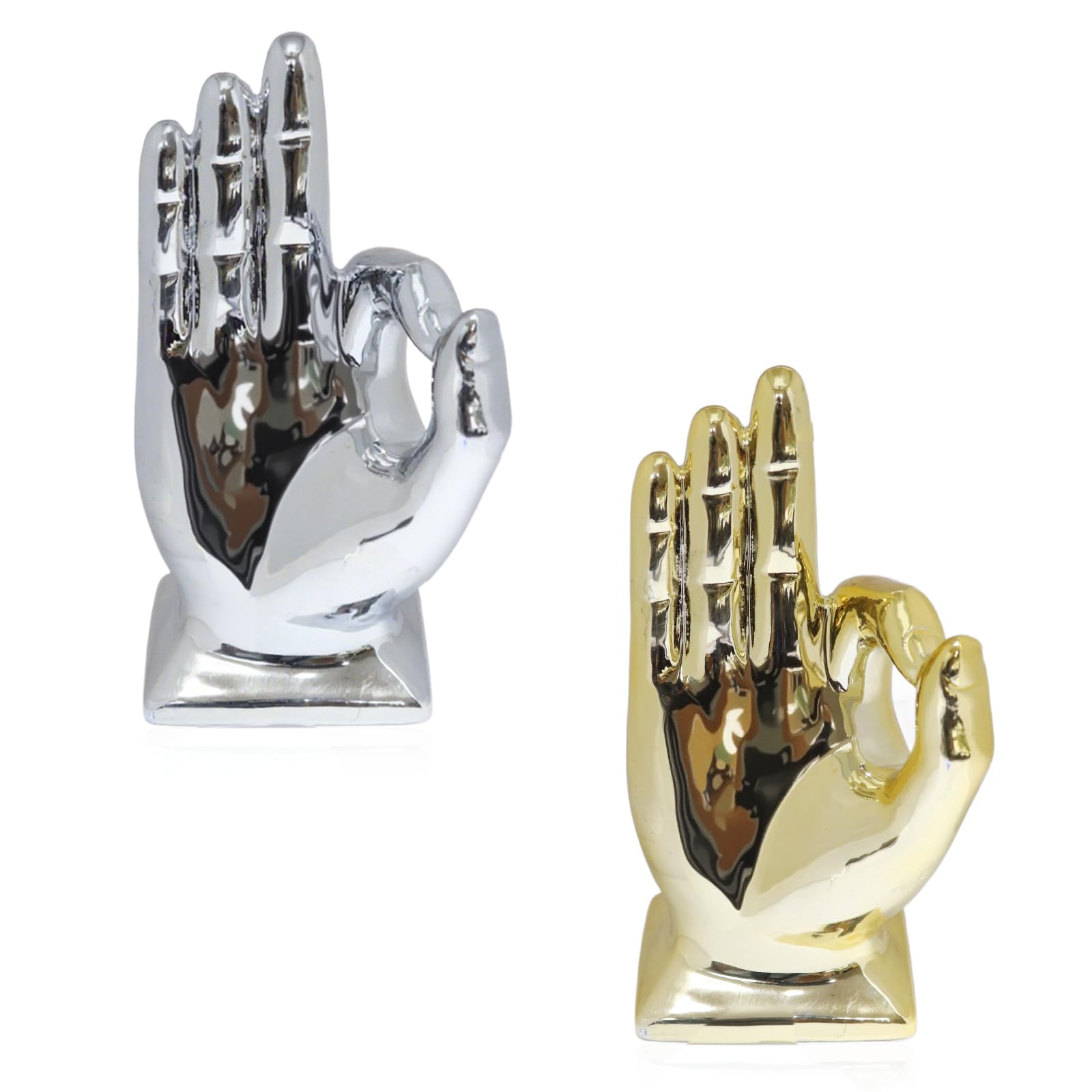 Zerzsy Set of 2 Statues Sculpture Decoration, Ceramics Modern Abstract Figurines, Gold & Silver Chained Statues for Home Living Room Bedroom Bookshelf Shelves Wedding Office Desk Table