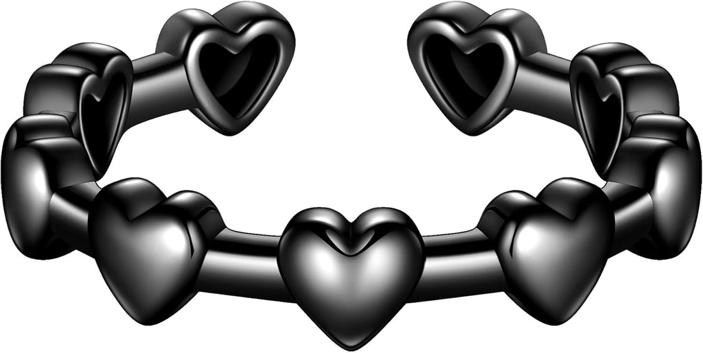 beautlace Love Heart Adjustable Rings Silver/Black Gun Plated Romantic Mini Heart Open Ring Jewelry for Men and Women KR0116