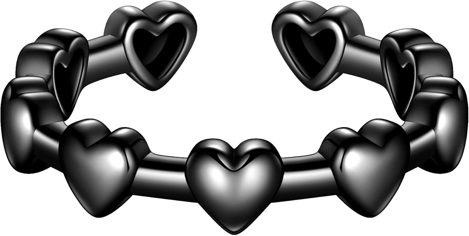 beautlace Love Heart Adjustable Rings Silver/Black Gun Plated Romantic Mini Heart Open Ring Jewelry for Men and Women KR0116