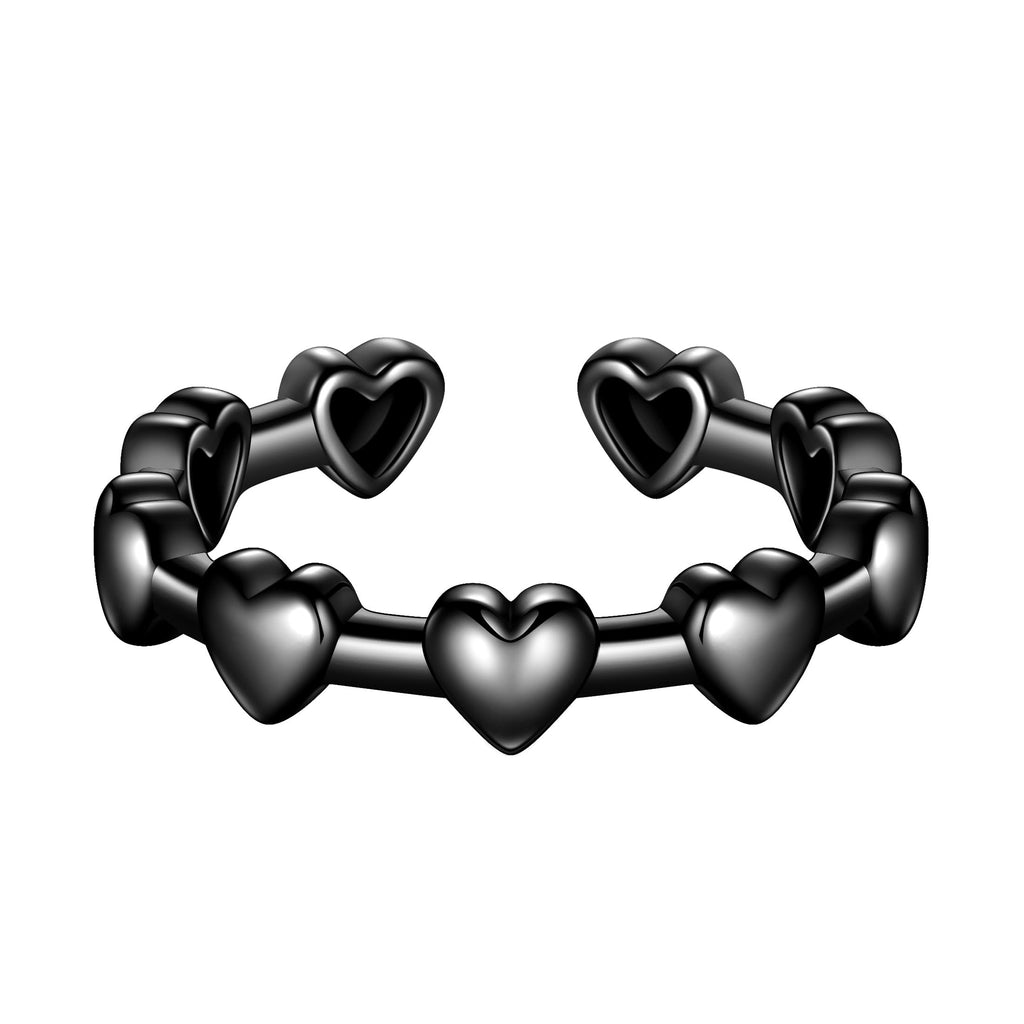 beautlace Love Heart Adjustable Rings Silver/Black Gun Plated Romantic Mini Heart Open Ring Jewelry for Men and Women KR0116