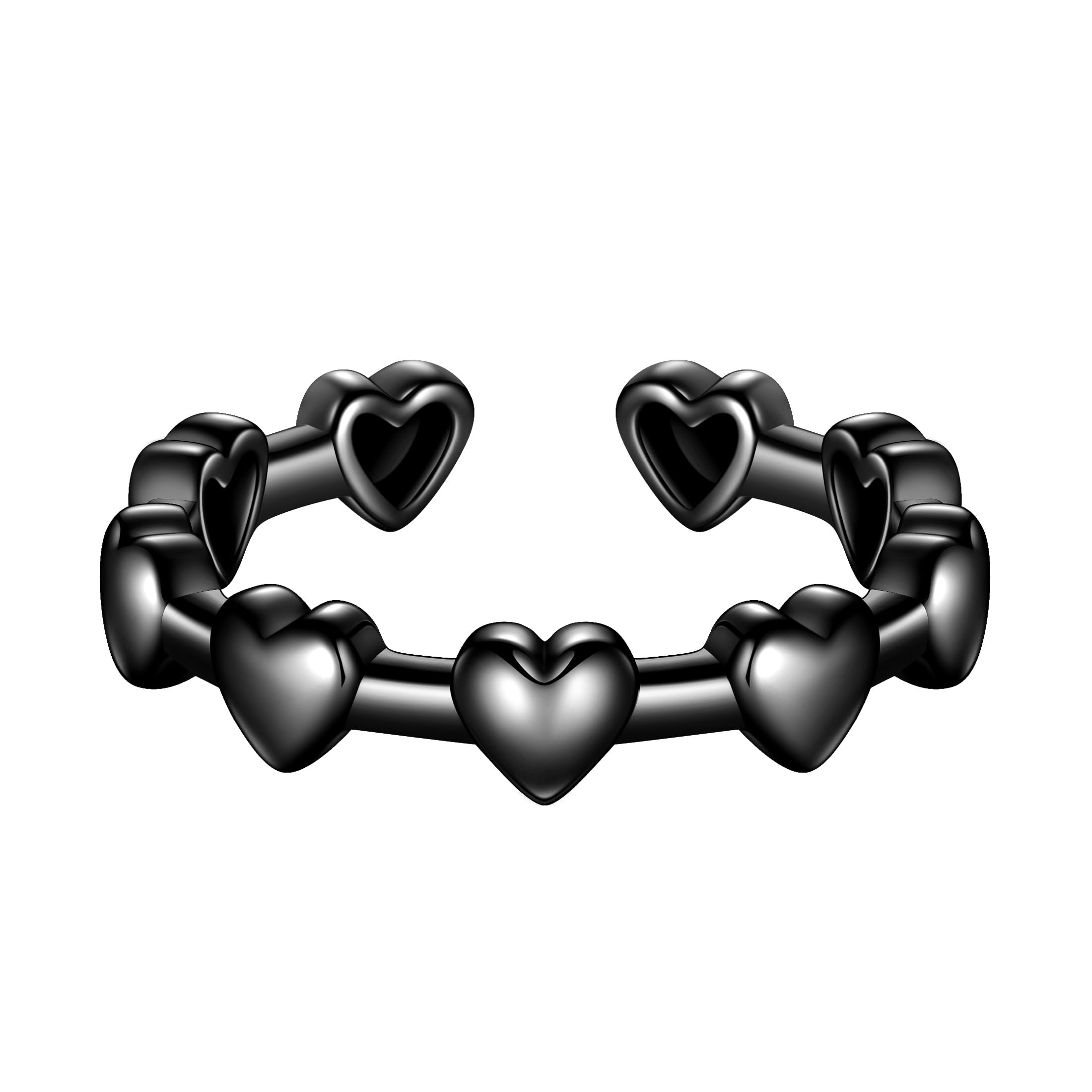 beautlace Love Heart Adjustable Rings Silver/Black Gun Plated Romantic Mini Heart Open Ring Jewelry for Men and Women KR0116