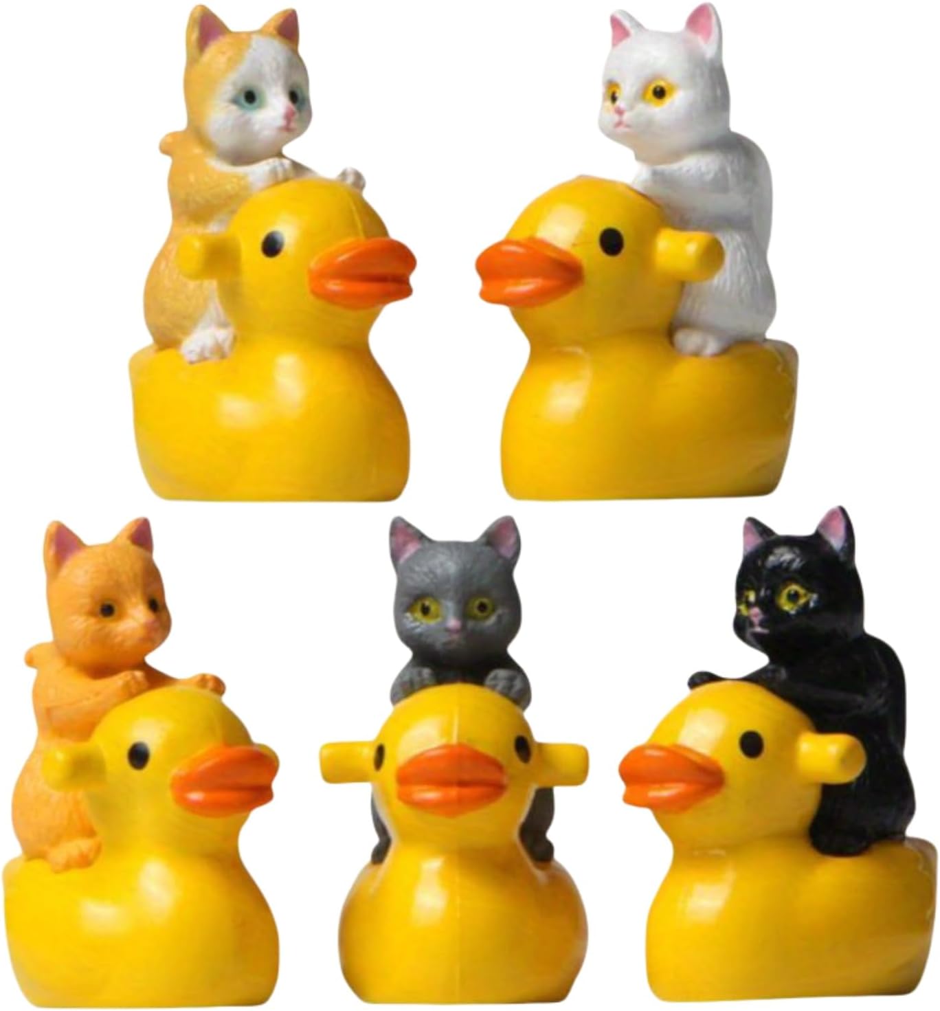5Pcs Little Cute Cat Riding The Ducks Figurine for Office Desk Figurine for Nightstand Garden Fairy Accessories and Home Decoration Gift for Cat Lovers
