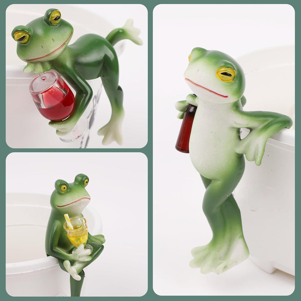 3PCS Tipsy Frog Pot Hugger, Frog Figurines for Garden Decor, Drinking Frogs Flower Pot Decoration