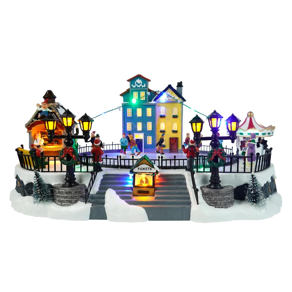Large Christmas Village House with Flying Reindeer - Rotating Christmas Tree & Moving Train & Colourful LED Lights & 8 Festive Songs,Indoor Decorations for Home Tabletop Gift