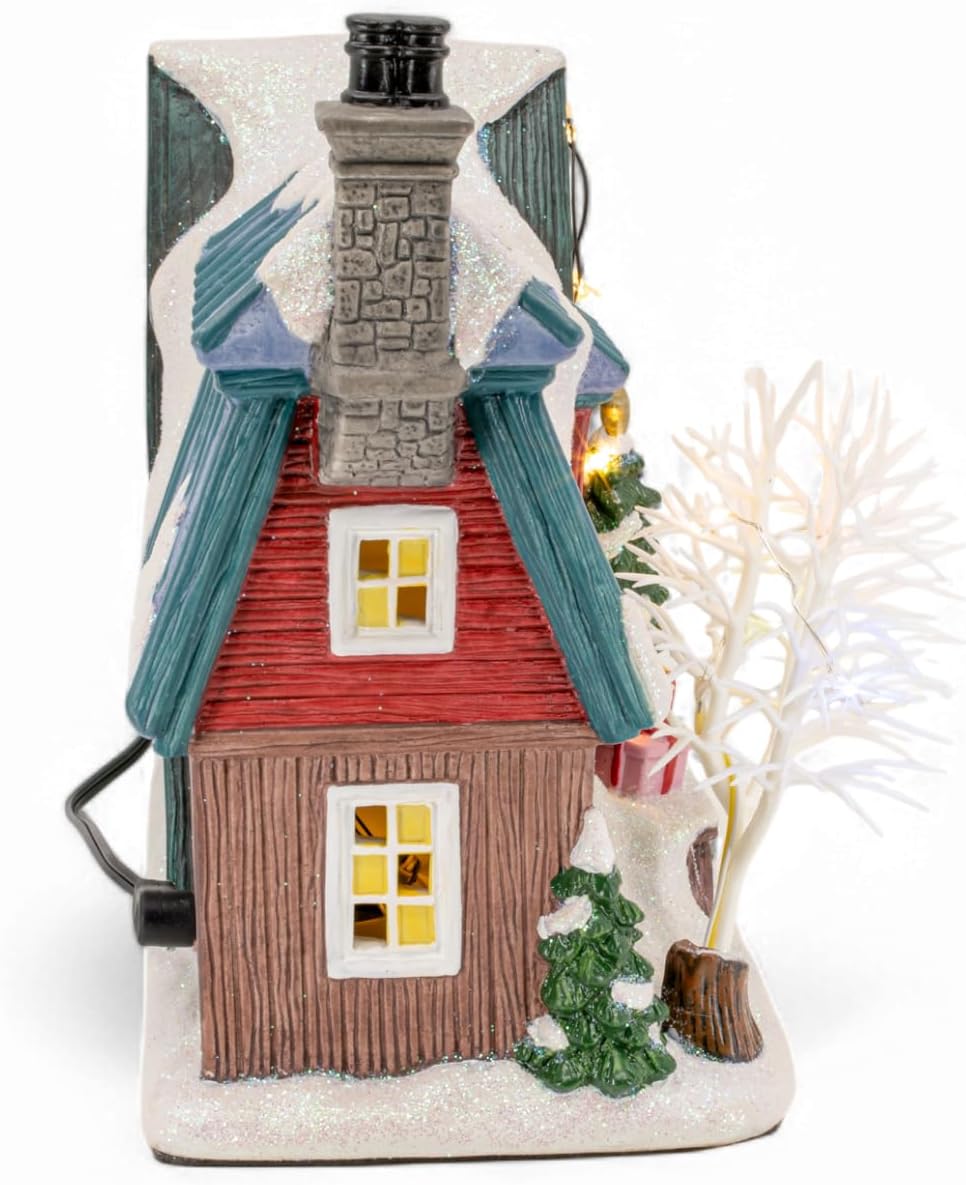 Country Log Cabin Porcelain Christmas Village with LED Lights