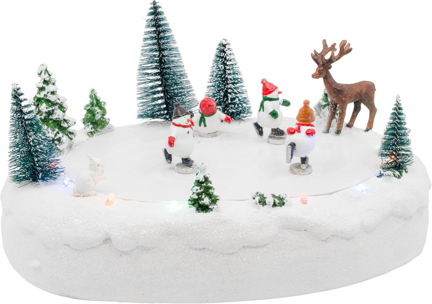 Snowmen Outdoor Skating Rink Park LED Lights Animated Christmas Village with Motion and Sound 10" x 7" x 5"