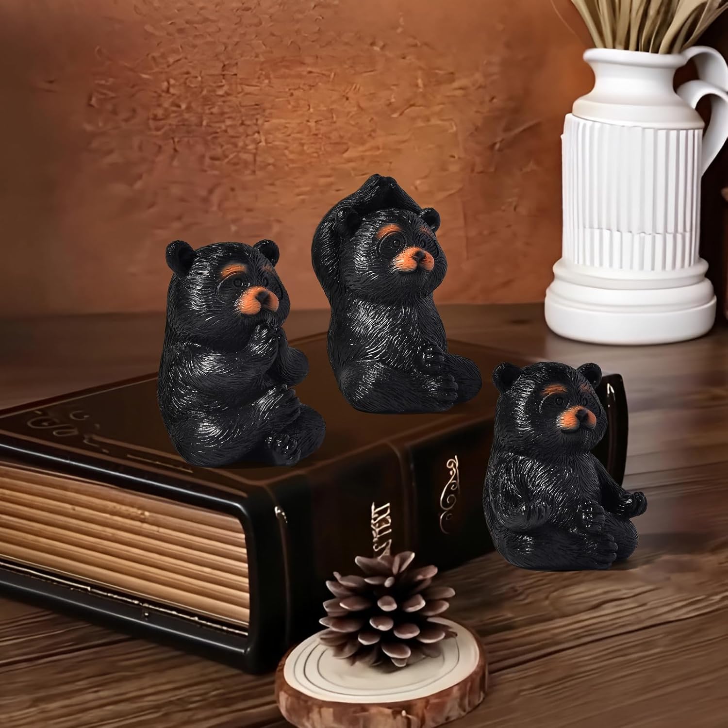 3 Pack Yoga Bear Statue，Mini Collectible Figurines，Living Room Shelf Office Desk Decor, Exercise Meditation Accessories, Yoga Gifts for Women