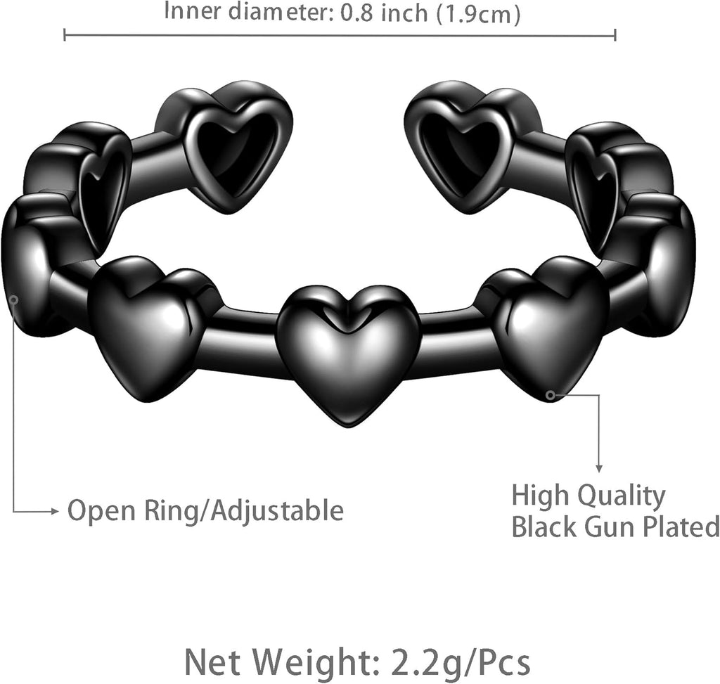 beautlace Love Heart Adjustable Rings Silver/Black Gun Plated Romantic Mini Heart Open Ring Jewelry for Men and Women KR0116