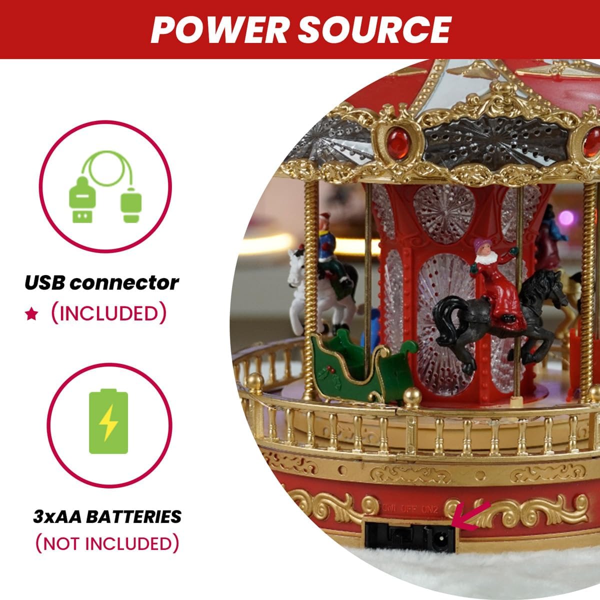 9" Animated Christmas Carousel, Carousel Go Round with Music and LED Lights, Christmas Decoration for Home Tabletop Gift