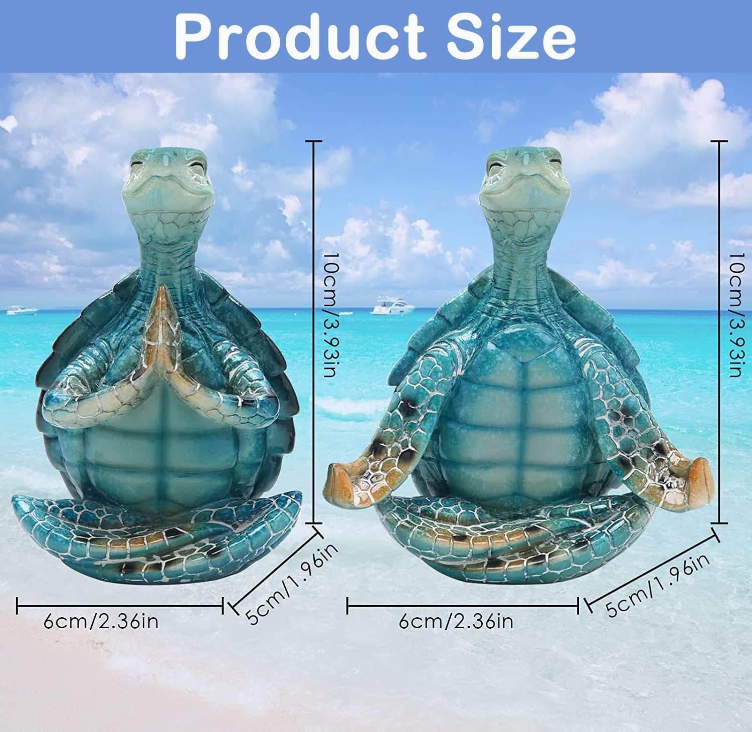 Set of 2 Sea Turtle Yoga Figurines - Summer Meditating Turtle Decor for Spring Garden, Home Office Decorations