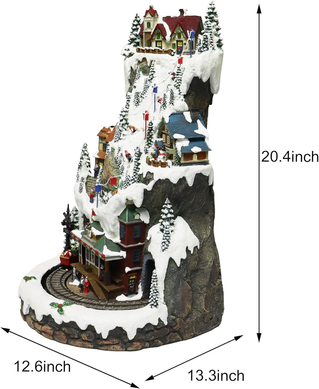 MOMENTS IN TIME 20.5“H Ski Resort Mountain Resin Christmas Village Buildings, Featuring LED Lights, Christmas Music, and Animated Train - Power Adapter (Included)