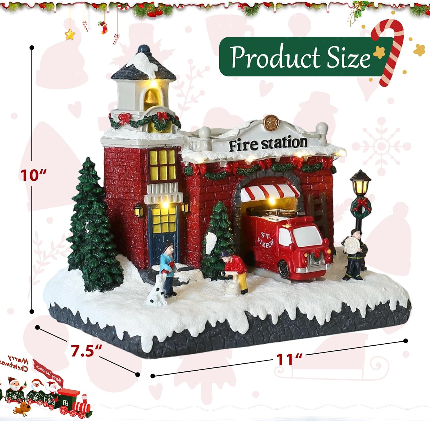 Resin Christmas Village Building, Fire Station with LED Lights, Collectible Buildings Decoration with Snow, Indoor Home & Desktop Decor (10" H x 11" W x 7.5" D)