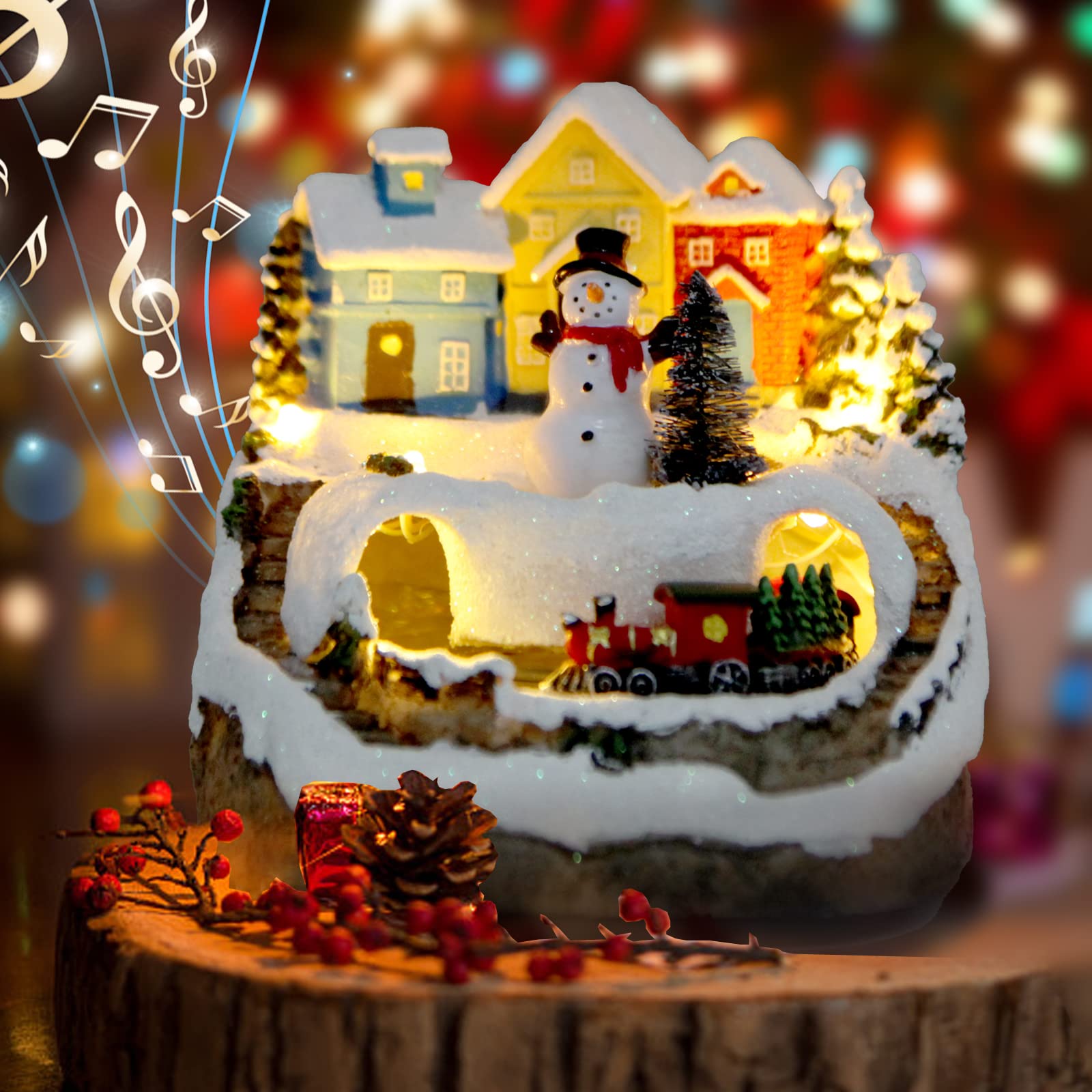 Christmas Village House Figurines Christmas Decor Estatua de la cabaña del Pueblo navideño Home Decoration Snow Globe Display Skating Pond Animated Christmas Theme Park with 8 Music L