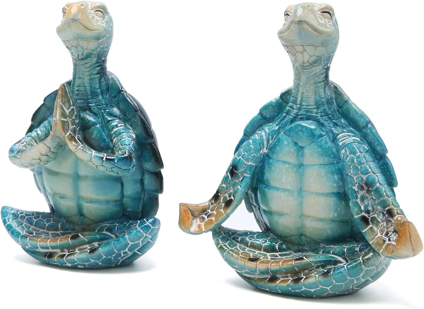 Set of 2 Sea Turtle Yoga Figurines - Summer Meditating Turtle Decor for Spring Garden, Home Office Decorations