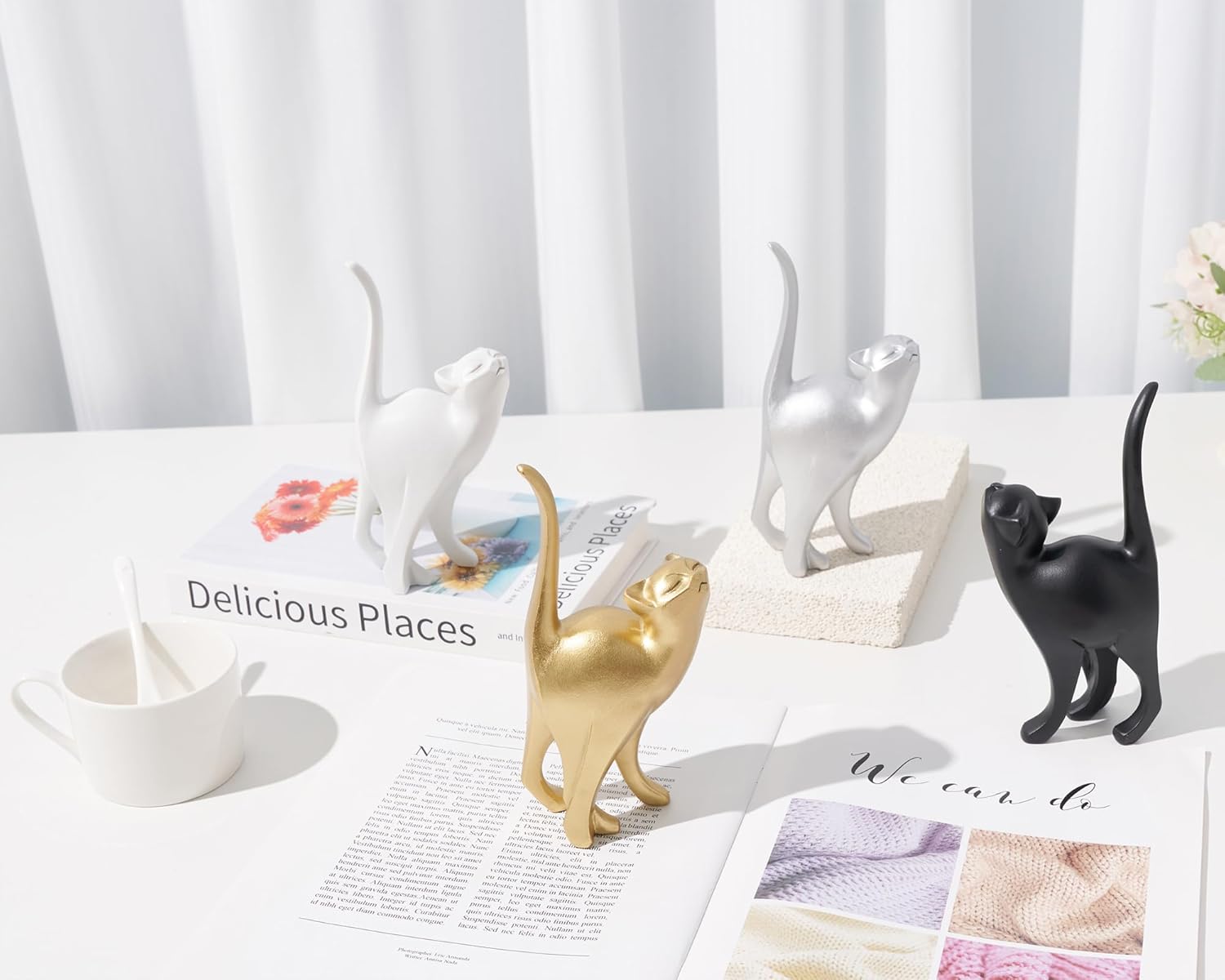Pink Cat Statue Modern Abstract in Multiple Colors, Ideal Indoor Decor & Gift for Cat Lovers, Artistic Home Accents