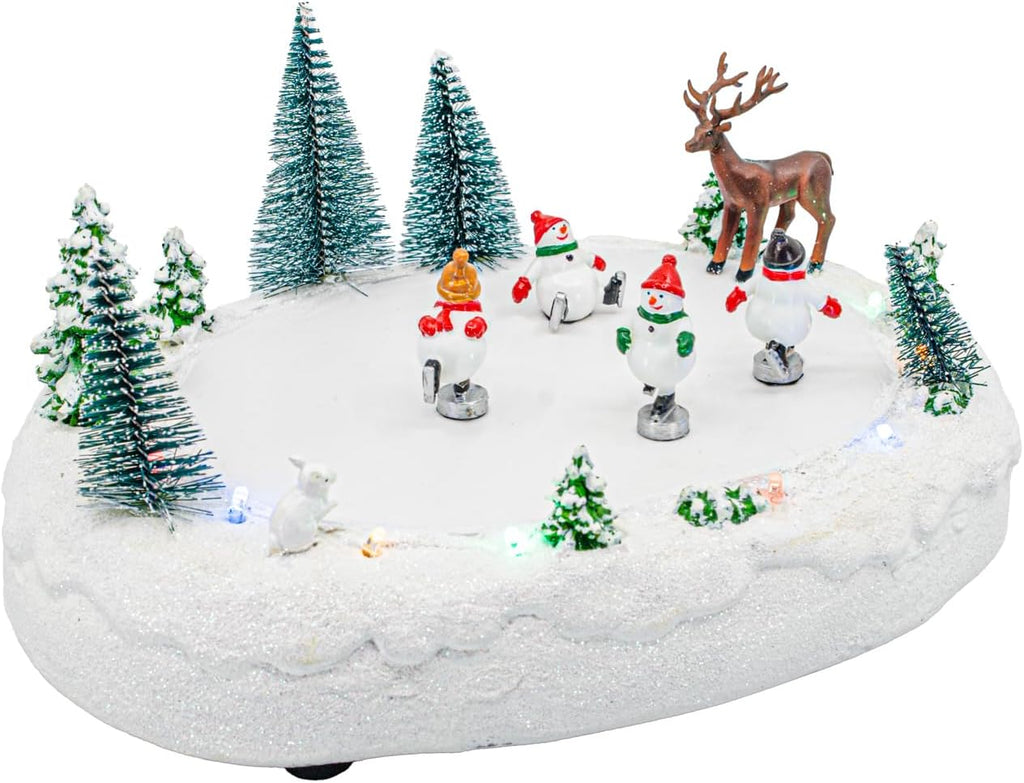 Snowmen Outdoor Skating Rink Park LED Lights Animated Christmas Village with Motion and Sound 10" x 7" x 5"