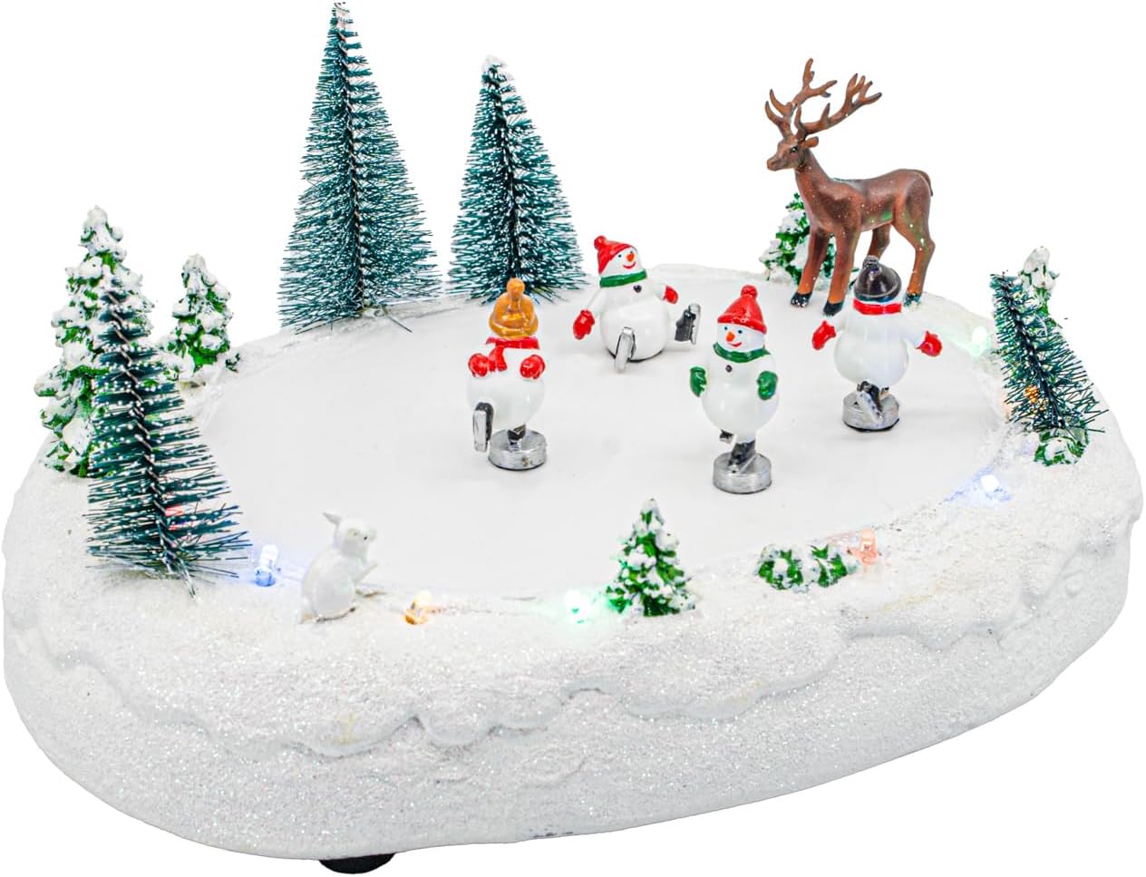 Snowmen Outdoor Skating Rink Park LED Lights Animated Christmas Village with Motion and Sound 10" x 7" x 5"