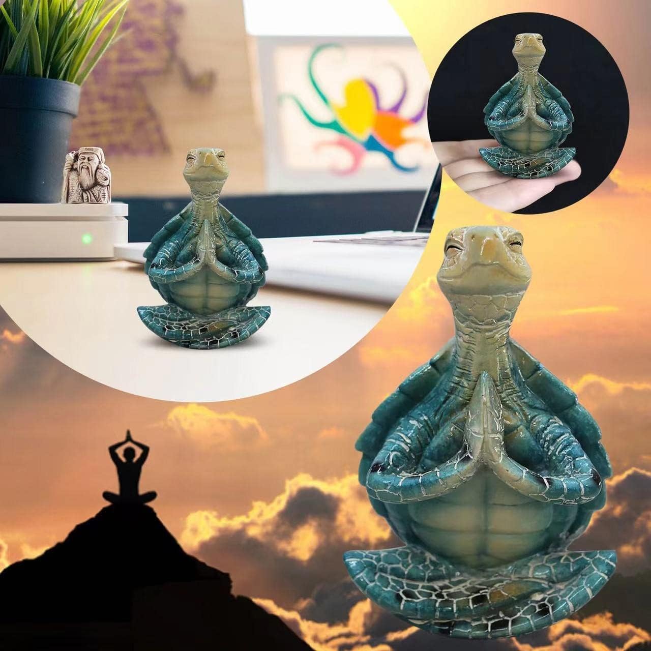 Set of 2 Sea Turtle Yoga Figurines - Summer Meditating Turtle Decor for Spring Garden, Home Office Decorations