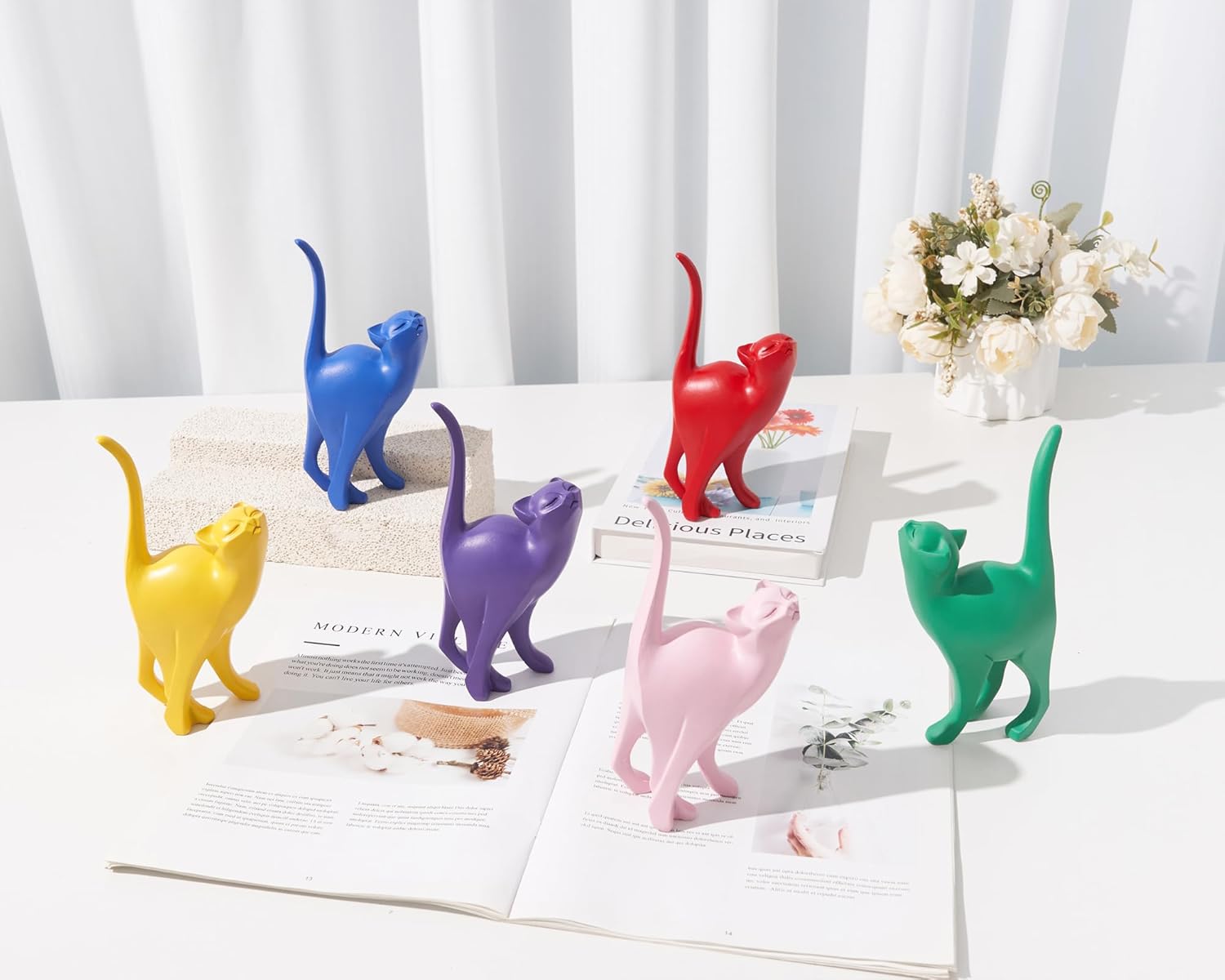 Pink Cat Statue Modern Abstract in Multiple Colors, Ideal Indoor Decor & Gift for Cat Lovers, Artistic Home Accents