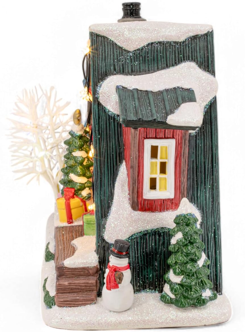 Country Log Cabin Porcelain Christmas Village with LED Lights