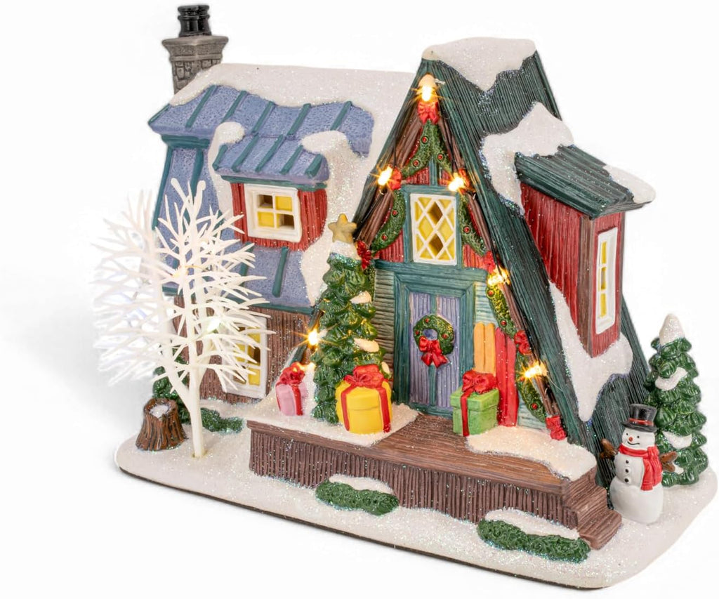 Country Log Cabin Porcelain Christmas Village with LED Lights