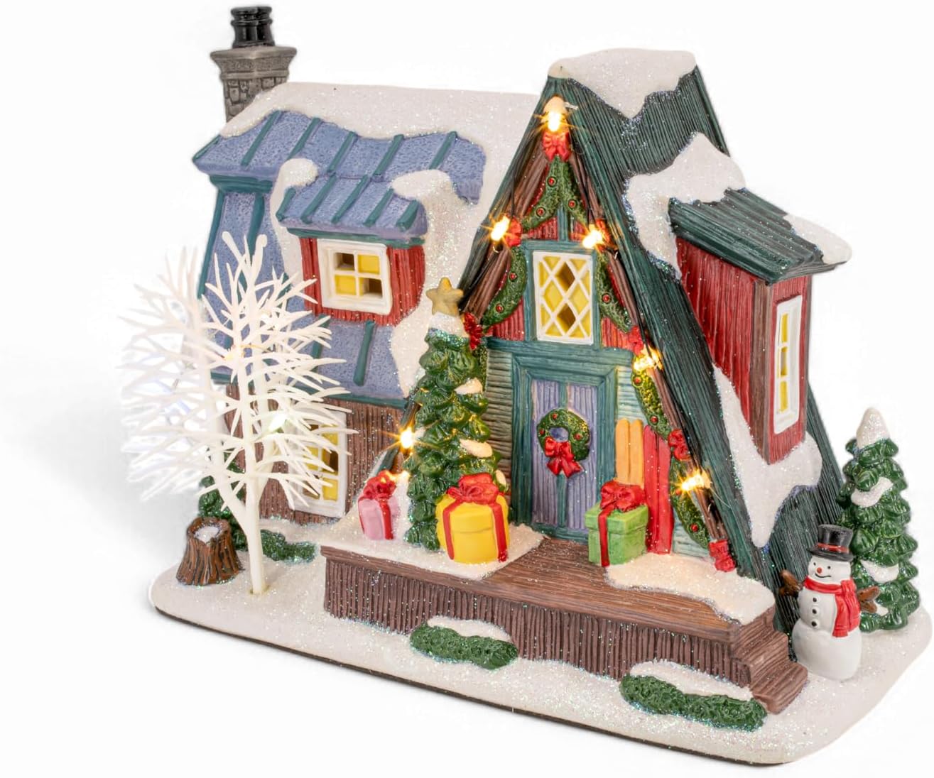Country Log Cabin Porcelain Christmas Village with LED Lights