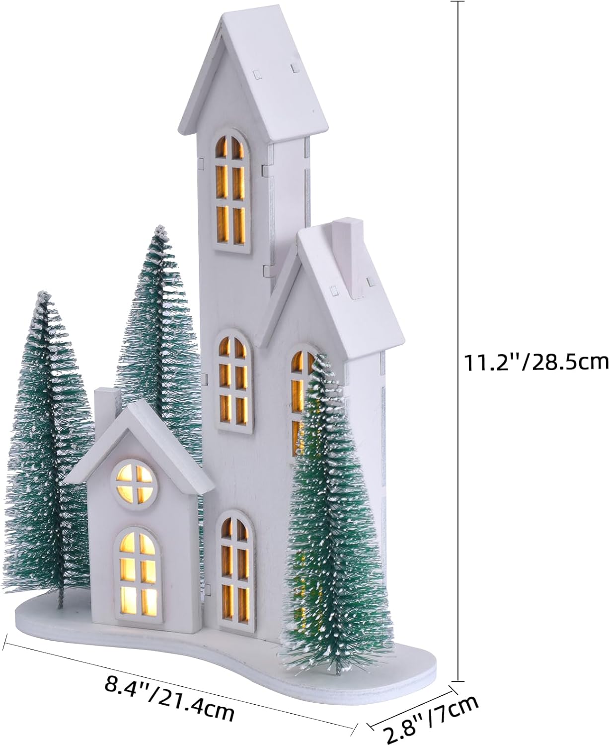 White Christmas Village Set with LED, Wooden Xmas Tabletop Decor, Mini Winter Town Display, Christmas Table Centerpieces for Indoor Decoration, for Mantel Desktop Shelf Fireplace (Style C)