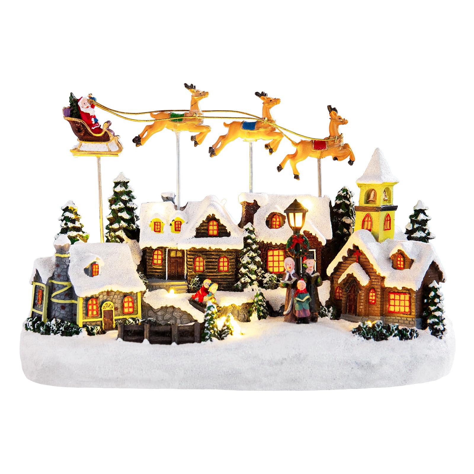 DREAM GARDEN Christmas Village House, Gingerbread House with Moving Train and Christmas Tree Battery Operated Musical Collectible Buildings with LED Lights for Home Table Holiday Display