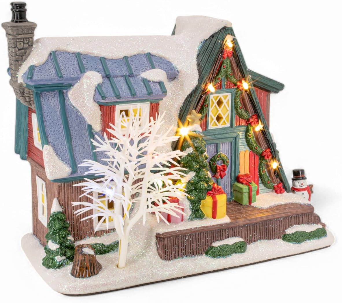Country Log Cabin Porcelain Christmas Village with LED Lights