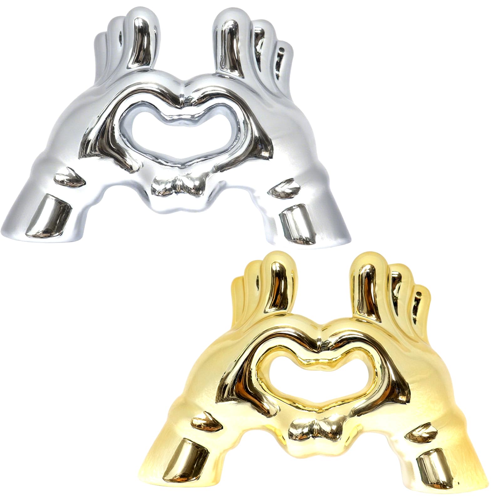 Zerzsy Set of 2 Statues Sculpture Decoration, Ceramics Modern Abstract Figurines, Gold & Silver Chained Statues for Home Living Room Bedroom Bookshelf Shelves Wedding Office Desk Table