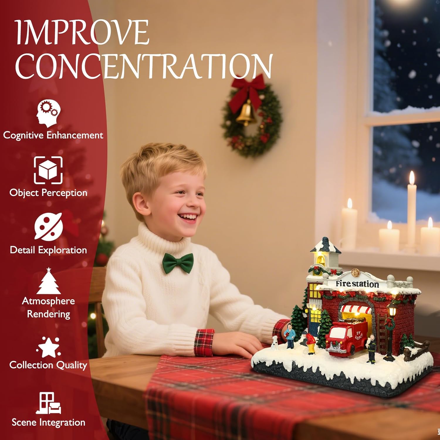 Resin Christmas Village Building, Fire Station with LED Lights, Collectible Buildings Decoration with Snow, Indoor Home & Desktop Decor (10" H x 11" W x 7.5" D)