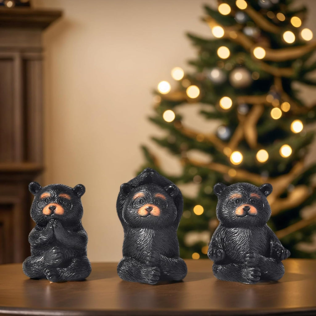 3 Pack Yoga Bear Statue，Mini Collectible Figurines，Living Room Shelf Office Desk Decor, Exercise Meditation Accessories, Yoga Gifts for Women