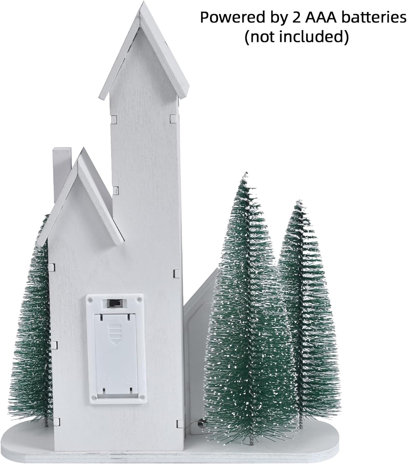 White Christmas Village Set with LED, Wooden Xmas Tabletop Decor, Mini Winter Town Display, Christmas Table Centerpieces for Indoor Decoration, for Mantel Desktop Shelf Fireplace (Style C)