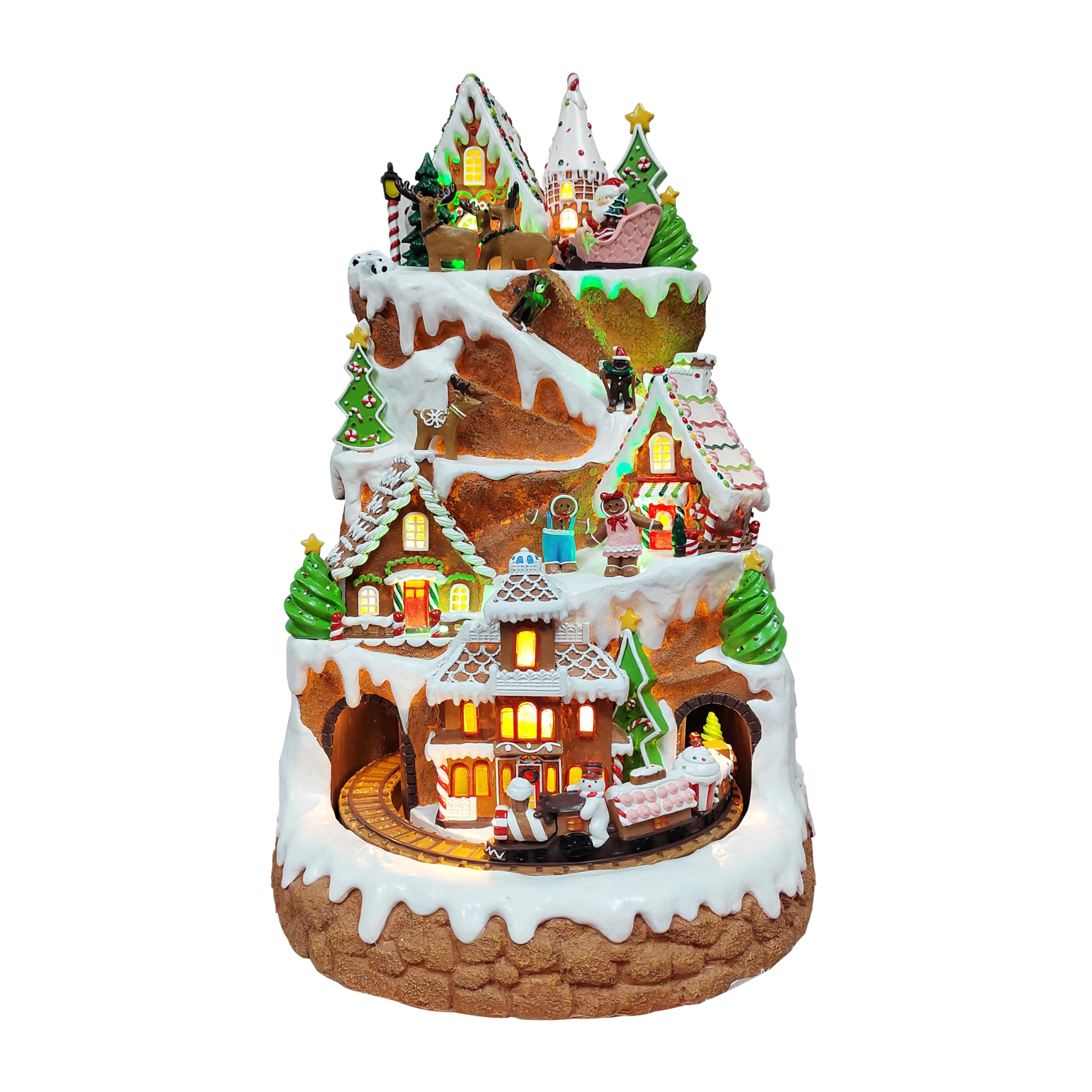 MOMENTS IN TIME 20.5“H Ski Resort Mountain Resin Christmas Village Buildings, Featuring LED Lights, Christmas Music, and Animated Train - Power Adapter (Included)