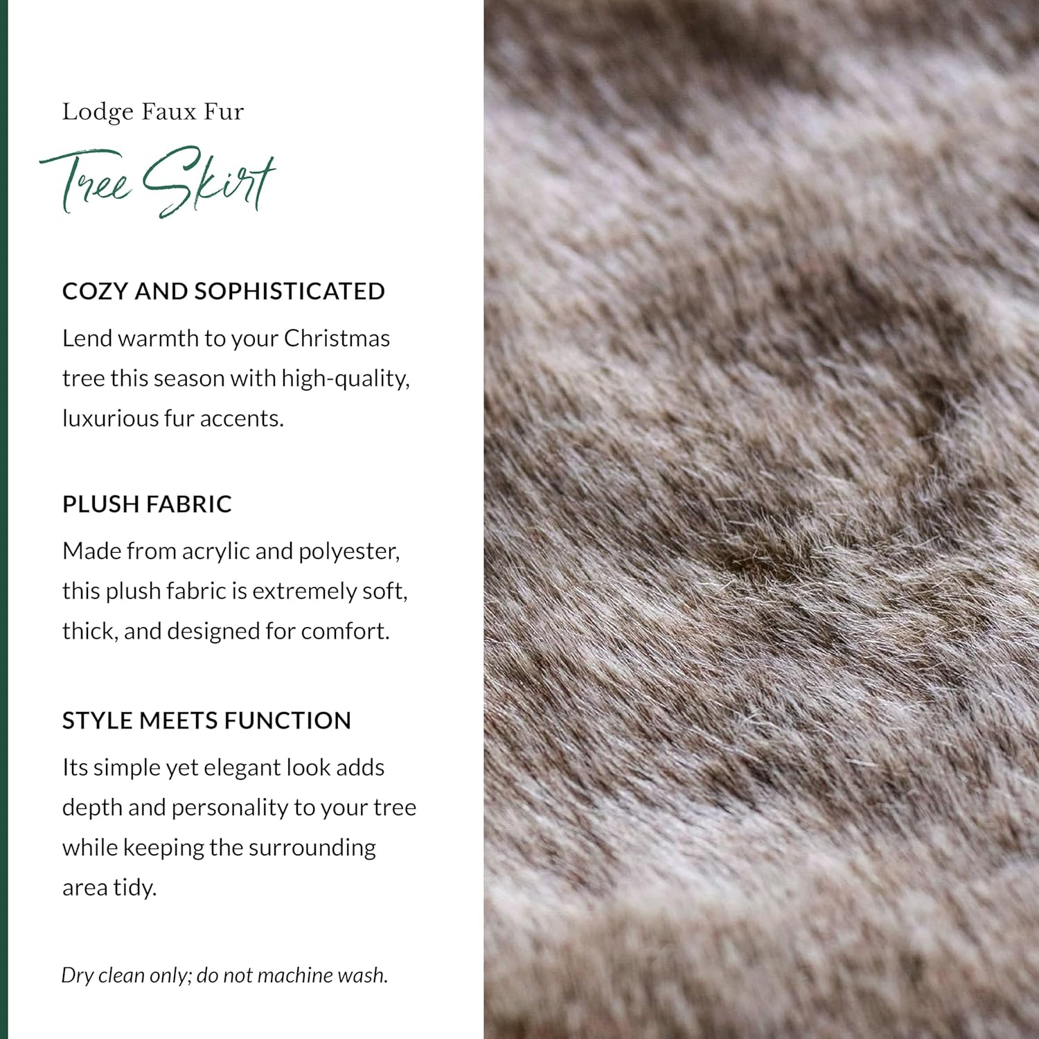 Balsam Hill Lodge Faux Fur Christmas Tree Skirt - Premium Rustic and Luxurious Fur Accents in Brown and Ivory for Tree Decor, Brown, 60"