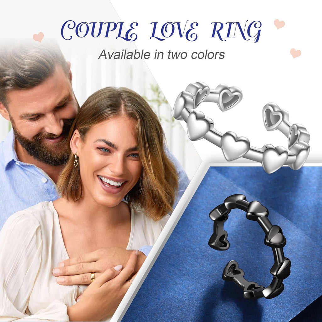 beautlace Love Heart Adjustable Rings Silver/Black Gun Plated Romantic Mini Heart Open Ring Jewelry for Men and Women KR0116
