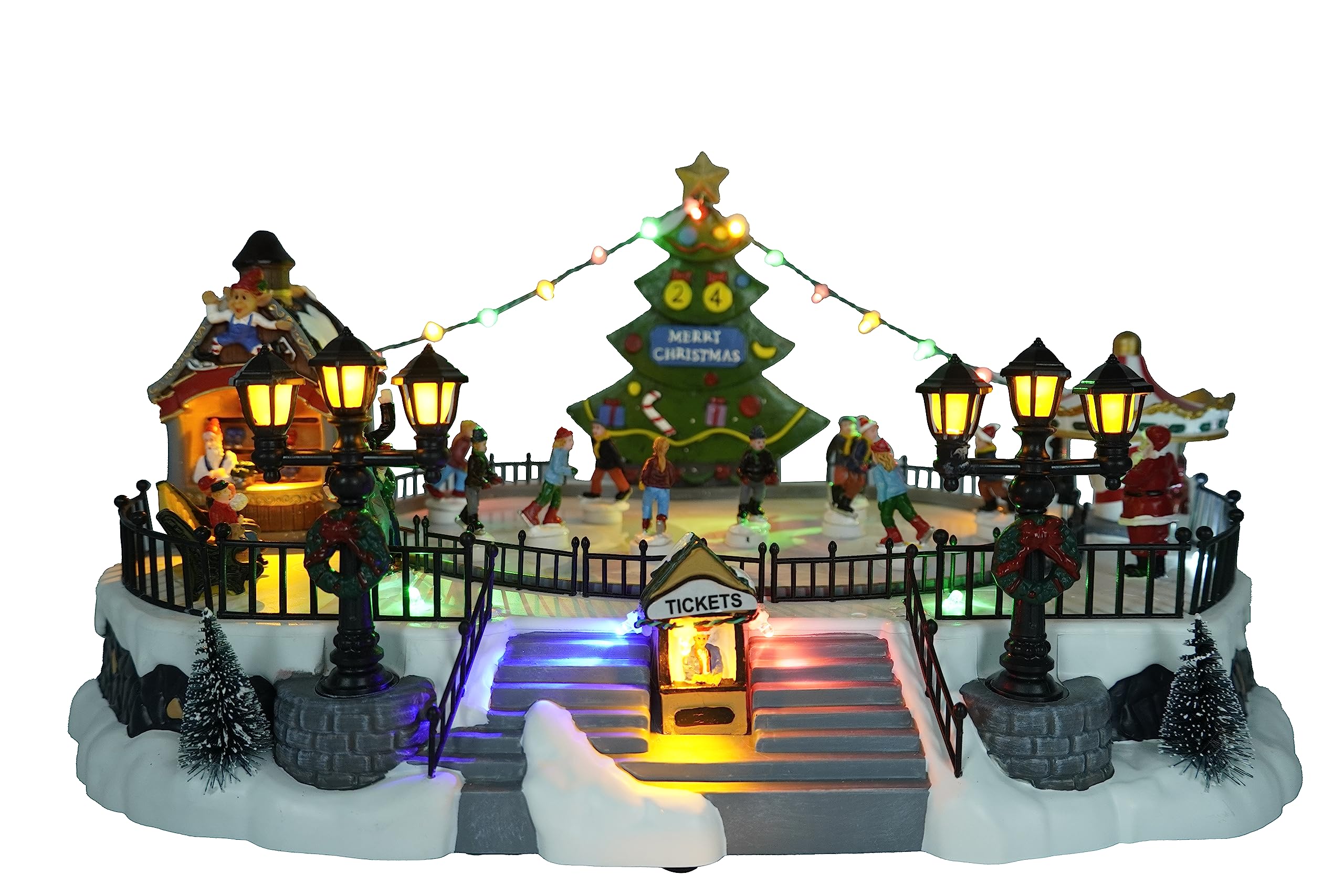 Large Christmas Village House with Flying Reindeer - Rotating Christmas Tree & Moving Train & Colourful LED Lights & 8 Festive Songs,Indoor Decorations for Home Tabletop Gift