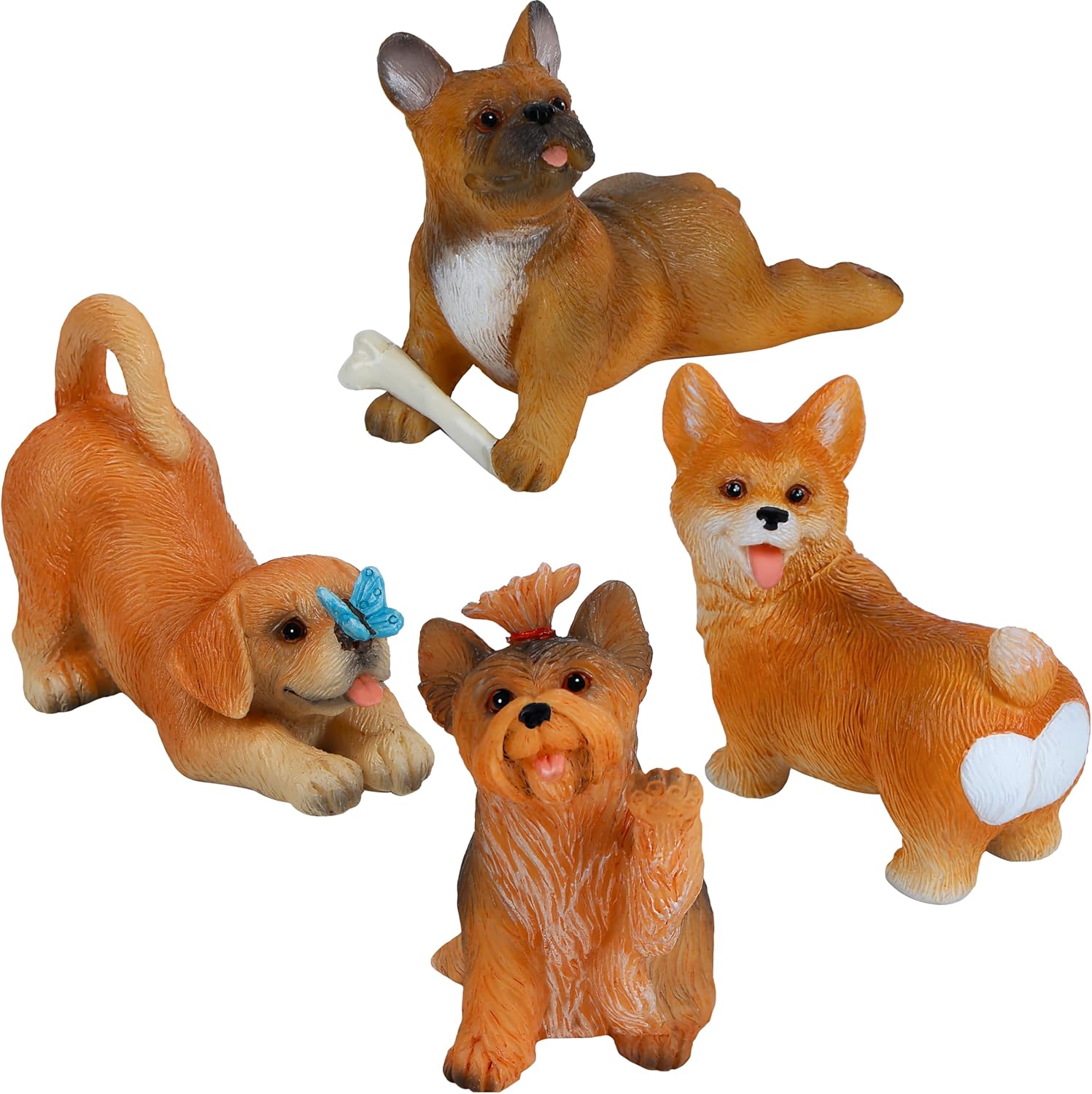 Mood Lab Funny Dog Figurines Set - Miniature Realistic Puppy Decor of 4 pcs - Mini Fairy Garden Decoration