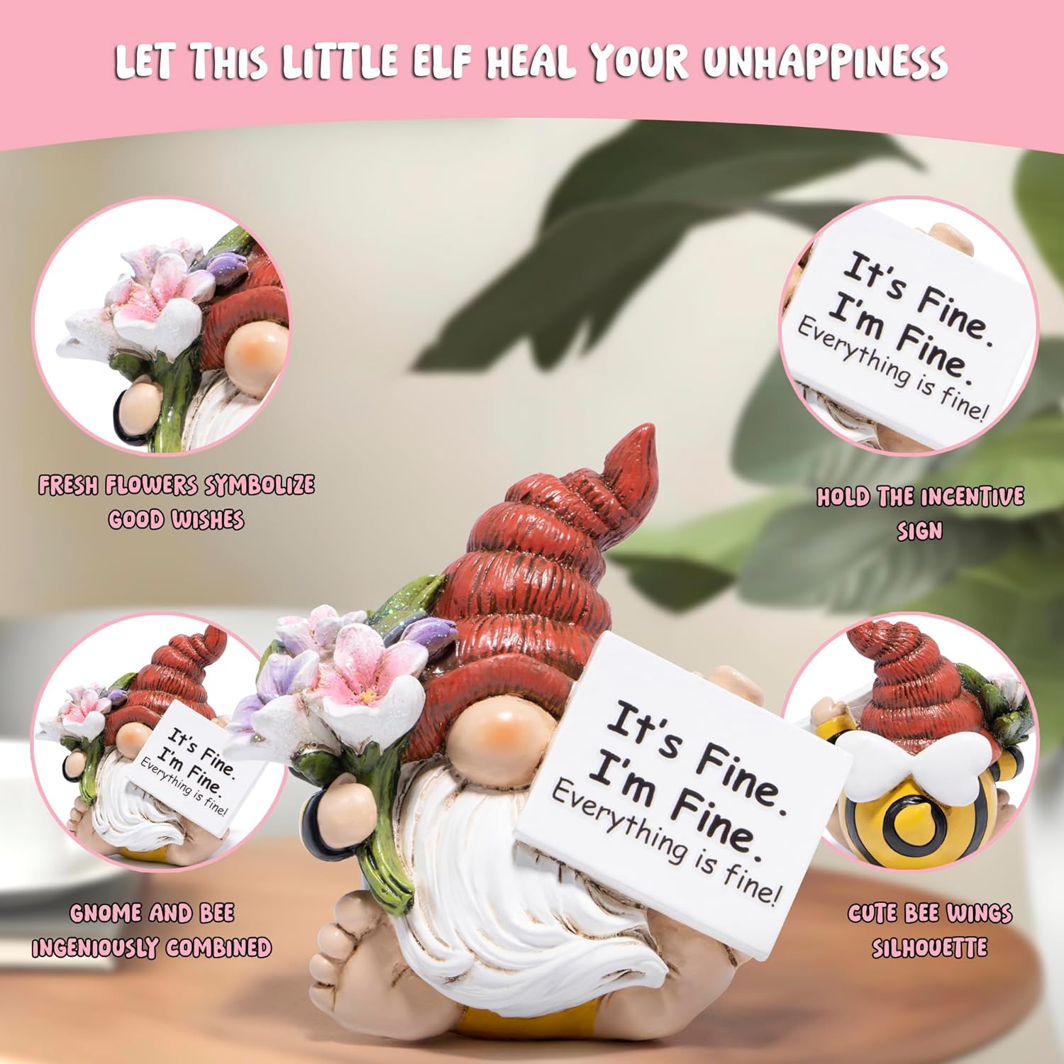Hodao Positive Bee Motivational Home Decor Emotional Support Encouragement Gifts for Women - Stress Relief Figurine for Worked Women, Handmade Decor with Uplifting Message Office Desk (Red)