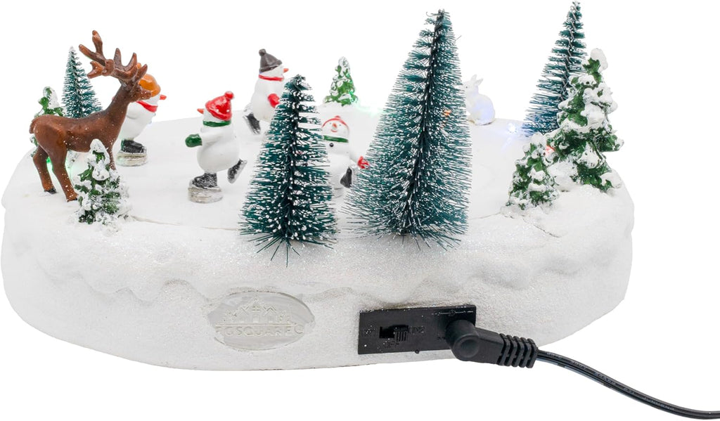 Snowmen Outdoor Skating Rink Park LED Lights Animated Christmas Village with Motion and Sound 10" x 7" x 5"