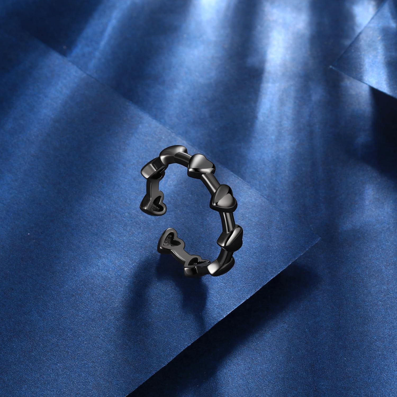 beautlace Love Heart Adjustable Rings Silver/Black Gun Plated Romantic Mini Heart Open Ring Jewelry for Men and Women KR0116