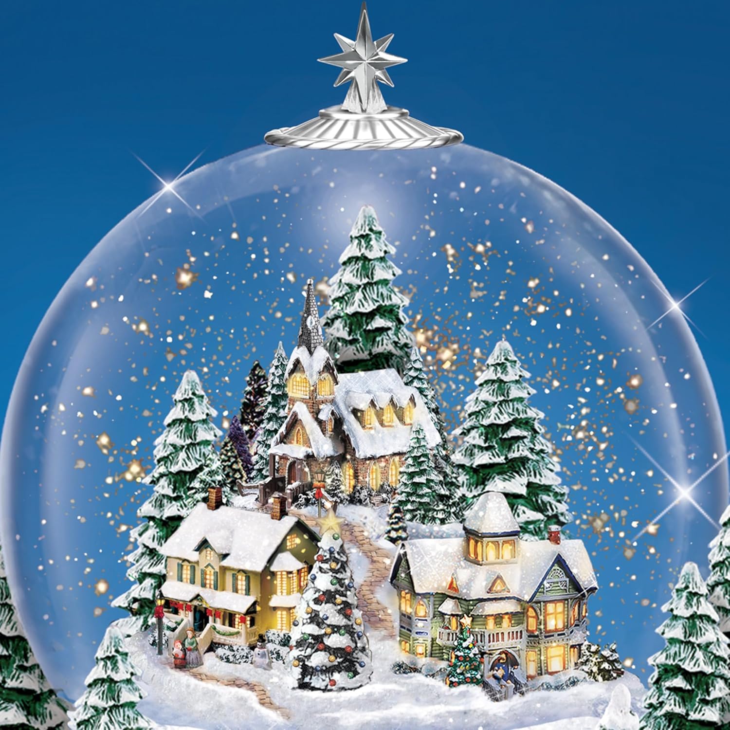 The Bradford Exchange Thomas Kinkade Village Snowglobe: Lights, Music and Motion