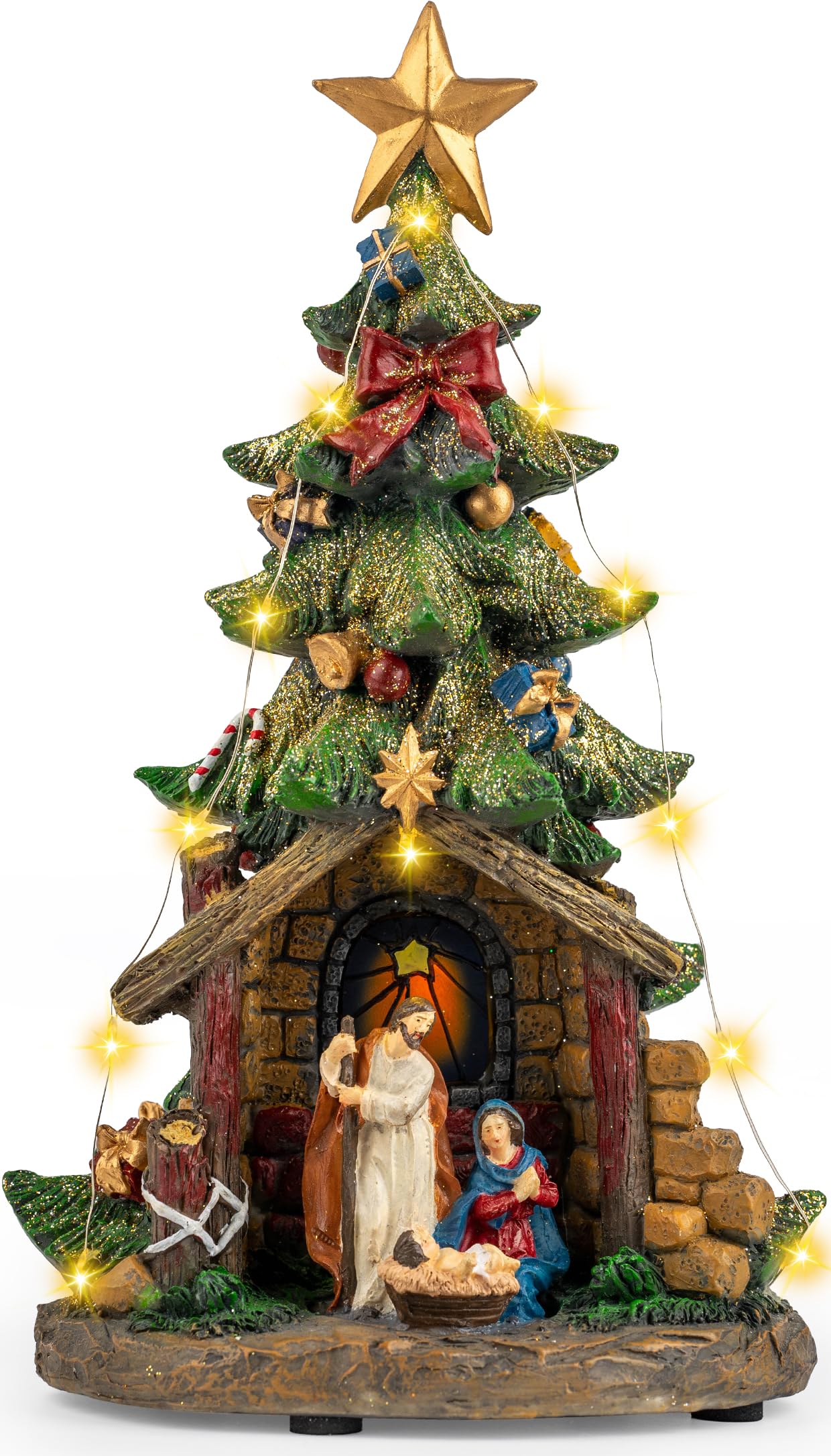 Animated Musical Christmas Village Figurines Christmas Collectibles Statues Church Building and Snowman with Rotating Train LED Lights, Battery & USB Home Decor Gifts Festive Holiday Decorations