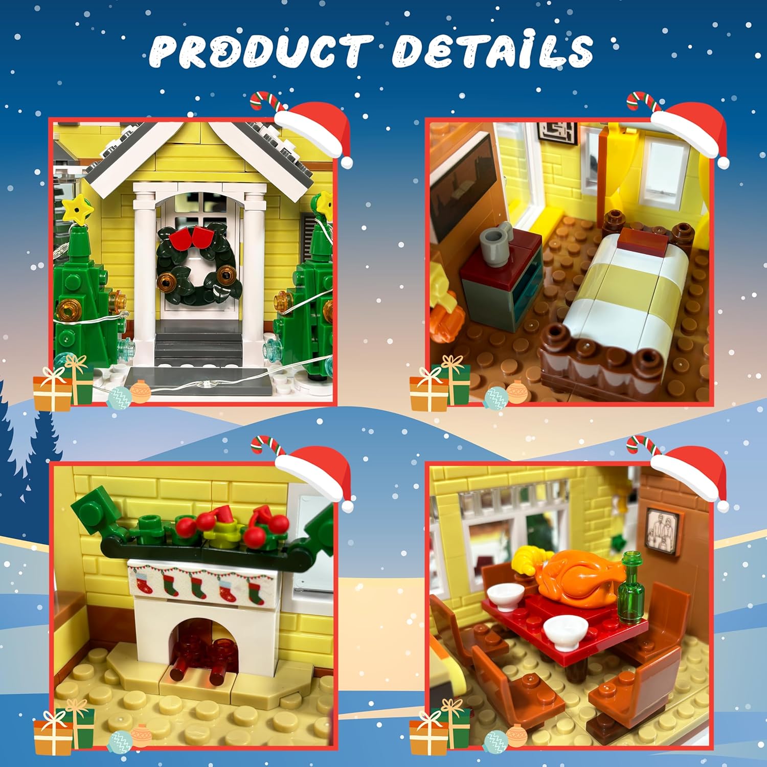 Snow Village& RV Building Set with LED Lights,2 in 1 Christmas Vacation Holiday House and Christmas Holiday Snow Village RV Gift(1726PCS)