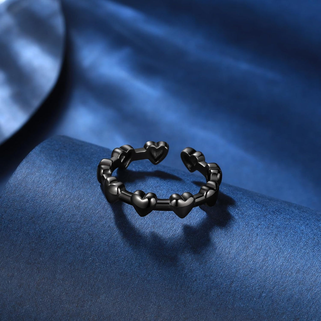 beautlace Love Heart Adjustable Rings Silver/Black Gun Plated Romantic Mini Heart Open Ring Jewelry for Men and Women KR0116