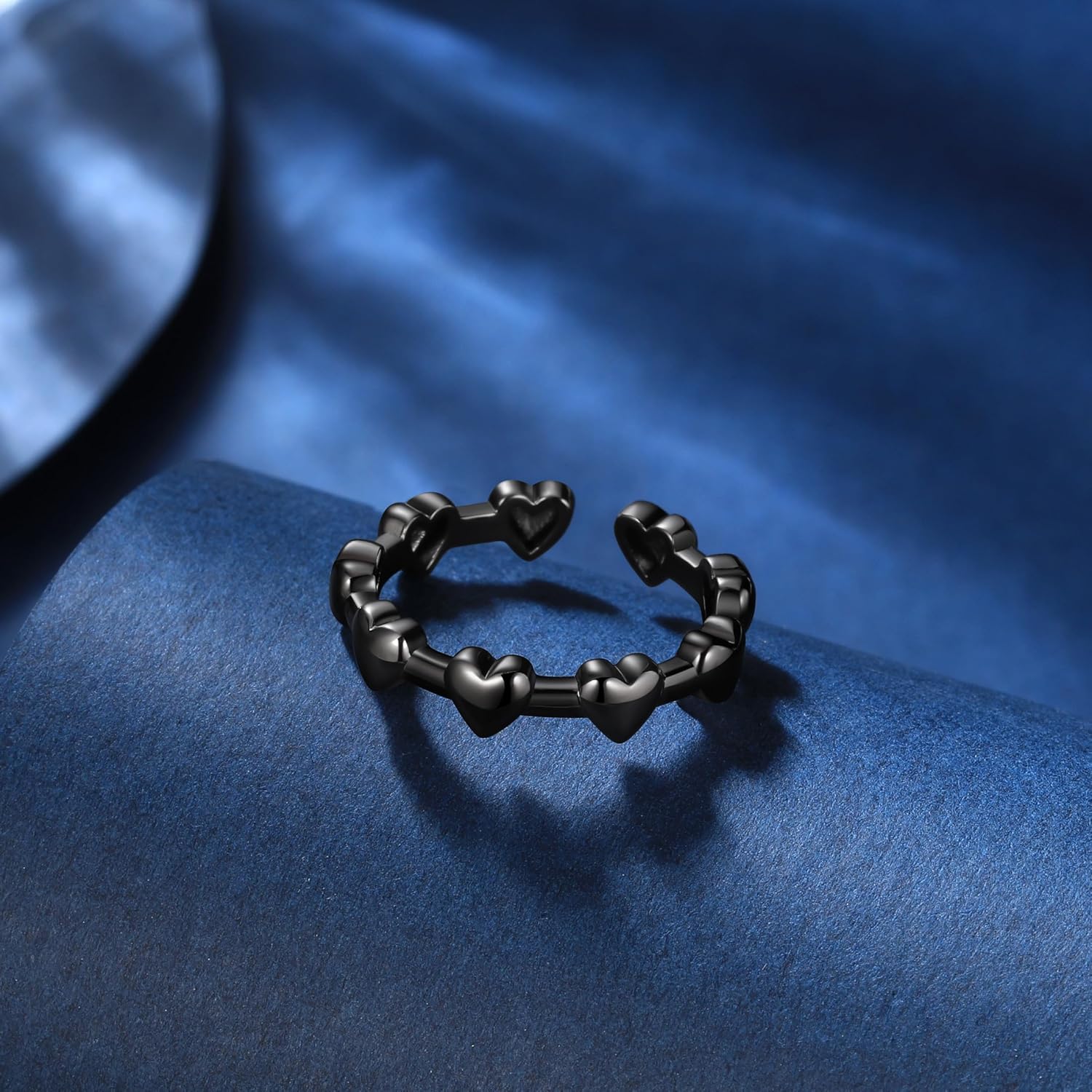 beautlace Love Heart Adjustable Rings Silver/Black Gun Plated Romantic Mini Heart Open Ring Jewelry for Men and Women KR0116