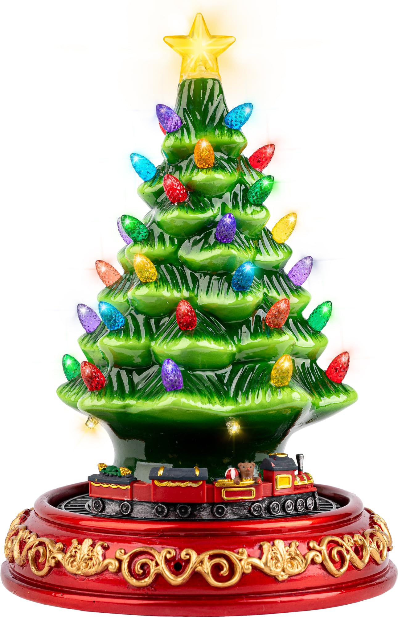Animated Musical Christmas Village Figurines Christmas Collectibles Statues Church Building and Snowman with Rotating Train LED Lights, Battery & USB Home Decor Gifts Festive Holiday Decorations