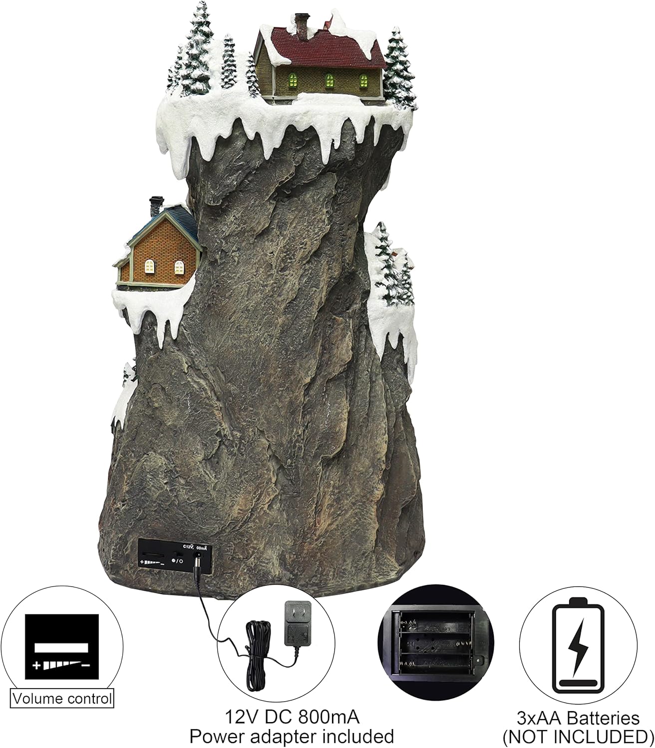 MOMENTS IN TIME 20.5“H Ski Resort Mountain Resin Christmas Village Buildings, Featuring LED Lights, Christmas Music, and Animated Train - Power Adapter (Included)